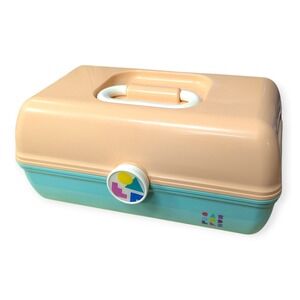 Caboodles Vintage Makeup Case Peach Teal Model 5624 Retro Cosmetic Organizer USA